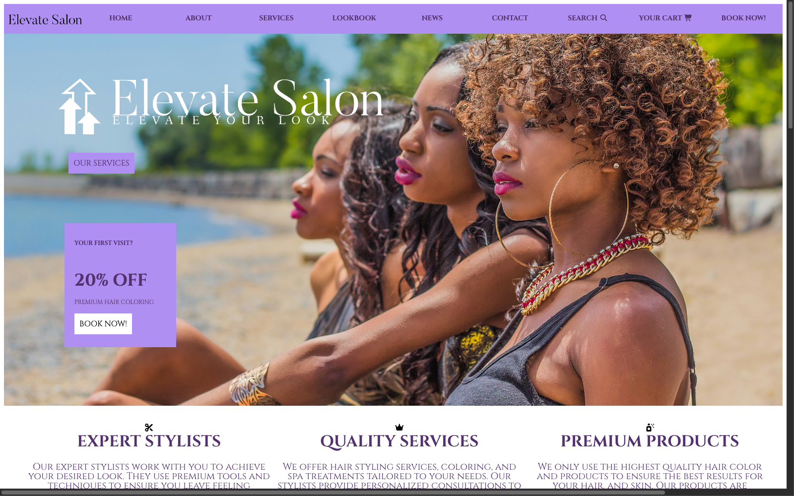 screenshot of Elevate Salon https://elevate-salon.netlify.app